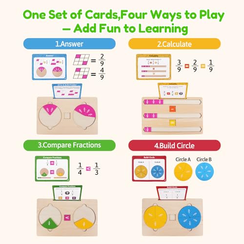 Jeu de fraction en bois Montessori manipulation mathématique addition soustraction