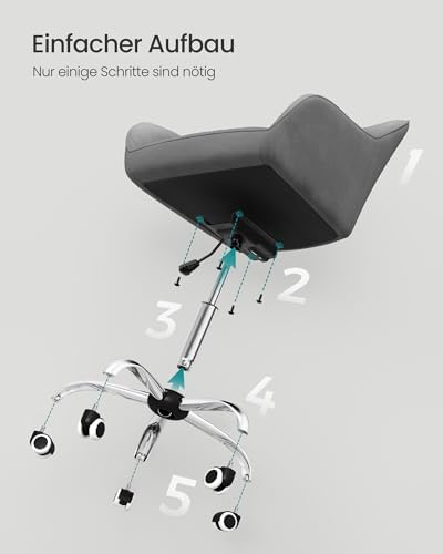 8. Bild von SONGMICS Bürostuhl, Drehstuhl mit Samtbezug, Schaumstoffpolsterung, höhenverstellbar, für Arbeitszimmer, Bar, schiefergrau OBG012G01