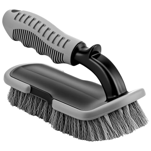 QWORK Stiff Bristle Carpet Cleaning Brush Floor Scrubbing Brush with Ergonomic Handle for Car and Household Interior