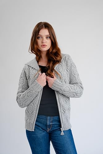 Image of SAOL Women's Hooded Zip Cardigan - Pure Merino Wool Irish Sweater - Warm & Breathable Outer Layer