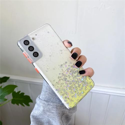 Coque transparente à paillettes Samsung S22 anti-jaunissement avec silicone souple jaune