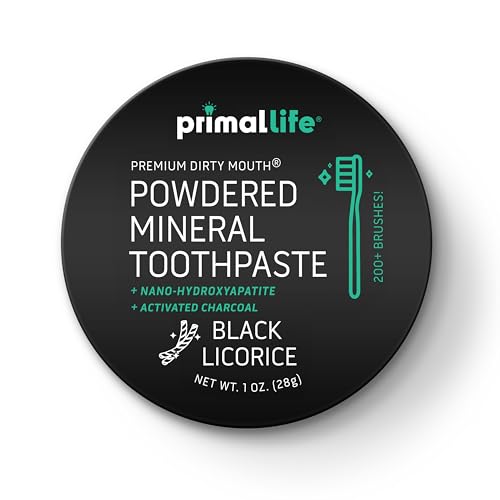 Image of Primal Life Organics - Dirty Mouth Toothpowder, Activated Charcoal Tooth Cleaning Powder, Essential Oils Natural Kaolin Bentonite Clay, 200+ Brushings, Organic Vegan (Charcoal Black Licorice, 1 oz)