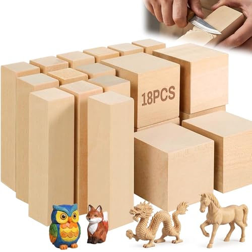 18Pcs Basswood Carving Blocks Set: 2 Size Unfinished Wooden Blocks Wood Carving Whittling Kit for Beginners Adults DIY Carving Shaping Creative Whittling