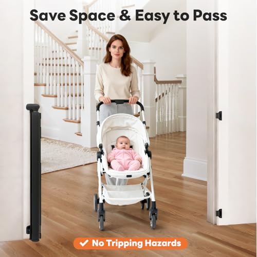 Retractable Baby Gate for Stairs and Doorways, 55" Wide x 33" Tall Mesh Dog Gate for Indoor & Outdoor Use, Safety Gate for Babies and Pets, Child Gates for Hallways, Hardware Mounted, Black - Image 4