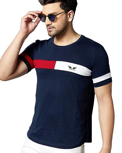 Image of Noble Monk Men Regular Fit T-Shirt | Round Neck | Half Sleeve | Self Design | Casual T Shirt for Men