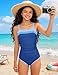 Shallmu Girls One Piece Swimsuits Size 10-12 Swimsuit for Girls Fashion Solid Color Adjustable Straps Contrast Trim Dark Blue Girl Bathing Suit