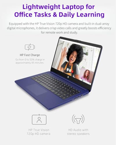 Image of HP 14 inch Everyday Laptop • Copilot AI • Intel 4-Core Processor • 4GB RAM • 64GB SSD • Windows 11 • Microsoft 365 • Thin & Portable