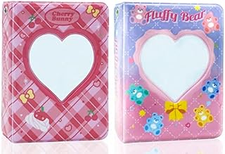 SZHTSWU 2 Pack Mini Photo Album 40 Pockets, 3 Inch Kpop Photocard Holder Book Small Photocard Binder Photo Card Binder Love Heart Hollow Picture Album for Photo Cards Picture Red Purple