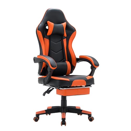 Sillas para Videojuegos con reposapiés y Soporte Lumbar, Silla ergonómica para Juegos con Giro de 360°, sillas de computadora Ajustables para Oficina, dormitori,Orange+Black-Height 119-127CM