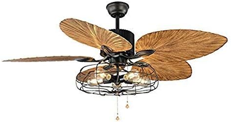 KARFRILighting of The Industry of The Ventilation of The Half of The Light Flush Ceiling - Ancient Litfad Vintage Retro Ceiling Fan Chandelier Pendant Lamp Cage a,Colour Name:Pull th
