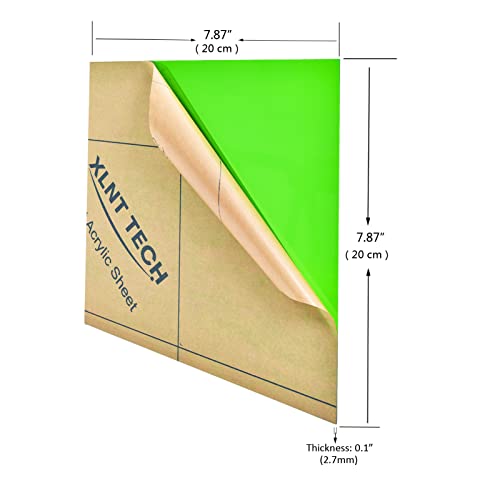 XLNT TECH 10 Pieces & 10 Colors 8\" x 8\" x 0.118\" Transparent Colored Cast Acrylic Sheets Plexiglass Plastic Sheet for Cutting, Engraving Signs, DIY Projects.