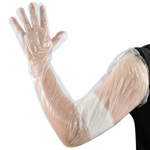 Meiyuhifiy 50Pcs Veterinary Insemination Rectal Long Gloves Disposable Plastic Full Arm 35.5inch for Field Dressing House Cleaning Gardening