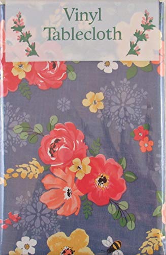 Bumble Bees Amid Flowers Vinyl Flannel Back Tablecloth (52" X 90" Oblong) #TOP6