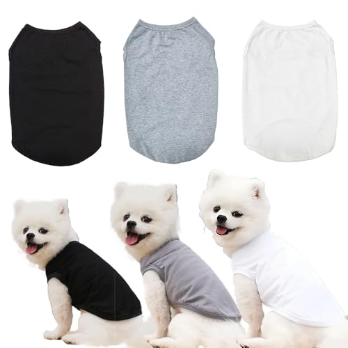 3 Stück Hunde-Shirts für Kleine Hunde Sommer Weiche Baumwolle T-Shirt,Hund Soft Tank Top Ärmellose Weste Hund T-Shirt für kleine mittelgroße Hundekatze Kleidung (schwarz, weiß, grau) (M)