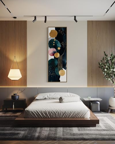 Impression verticale sur toile abstraite moderne, décoration murale géométrique bleu et or - 4