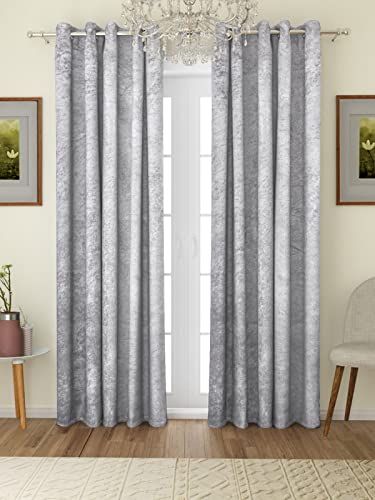 Image of ROMEE Solid-Plain Blackout Curtains 7 Feet Long Door Set of 2 - Curtains for Door, 80% Blackout Drapes for Living Room, Bedroom, 84 Inches, (Silver. 213 x 122 CM)
