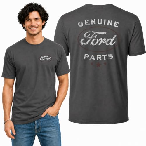 Wild Bobby Genuine Ford Parts Vintage Distressed Cars and Trucks Mens Graphic Tees Front and Back T Shirt Printed Graphic Tees for Men, Charcoal, 4X-Large