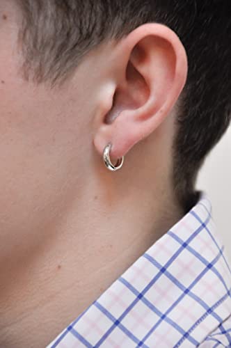 Tiny 14K White Gold Huggie Hinged Hoop Earrings, 0.5 In (12Mm) (3Mm Thick) #TOP2