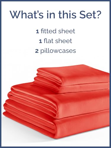 Image of Kids Full Size Bed Sheet Set - 4 Piece Kids Loft Bed Sheets - Solid Red Themed Bedding - Soft, Cute and Cozy - Breathable and Machine Washable - Bedding for Boys, Girls, Teens & Toddlers - Oeko-Tex