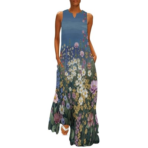 Robe maxi bohème bleue grande taille avec poches idéale pour vos journées à la plage