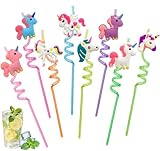 8 Stück Einhorn Strohhalme Kinder Wiederverwendbar, Spiral Trinkhalme Plastik mit Reinigungsbürste, Mädchen Geburtstag Deko, Gastgeschenke & Mitgebsel für Party Tüten