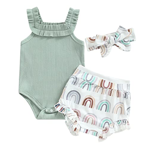 Image of LIOMENGZI Newborn Baby Girl Clothes Floral Print Sleevelesss Knit Cami Tops Shorts 2 Pcs Cute Toddler Baby Girl Summer Outfit