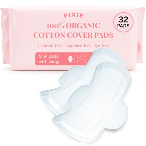 Image of Pixie Organic Cotton Ultra Thin Mini Pads Teens - Liners with Wings - Light Absorbency Menstrual Pads - Hypoallergenic, Unscented & Biodegradable for Feminine Care - 32 Count
