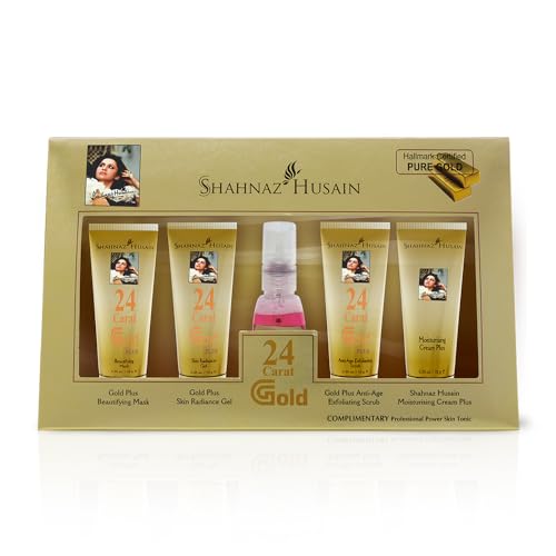 Shahnaz Husain Gold Facial Kit For Instant Glow with 24k Pure Gold | 4 Easy Steps With Complimentary Skin Tonic,( 40g+15ml )