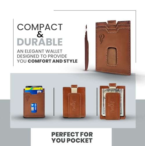 Pinelly-RFID Blocking Card Holder for Men, Ethical leather, Minimalist Design, Card Holder, Slim Wallet, (Brown, Measures: 2.95 x 3.93 x 0.43 inches)3