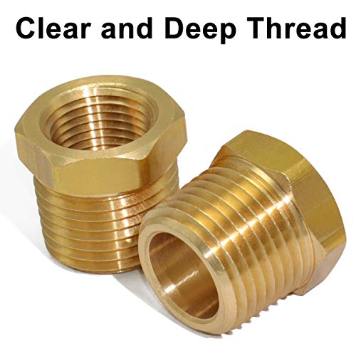 KOOTANS 4pcs Heavy Duty 1/2 NPT Male Thread to 3/8 NPT Female Thread Brass Reducer Hex Bushing Brass Fitting Pipe Hose Tube Adapter Convert - Thumbnail 5