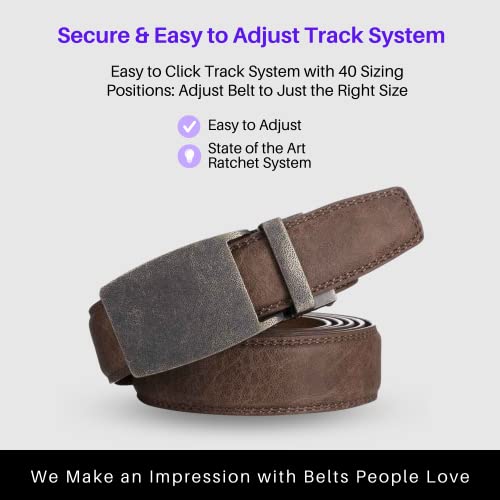 Image of Marino Avenue Ratchet Belt for Men. Adjustable Leather Dress Belt with 38 Easy to Click Into Place Ratchet Closures.