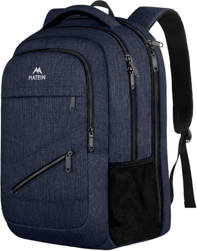 Image of MATEIN 17 Inch Laptop Backpack, Large Work Backpack Travel Carry On TSA Approved with Trolley Sleeve, College Computer Bag with Anti Theft Pocket, Water Resistant Commute Daypack for Men, Dark Blue