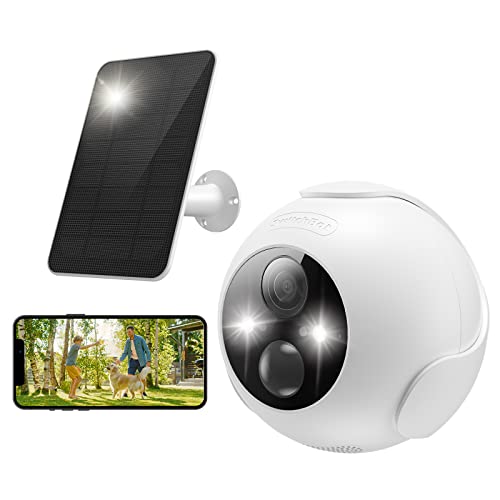 SwitchBot Outdoor Spotlight Camera with Solar Panel, Wireless Security Camera with 5200mAh Battery, AI Human Detection, 1080p Color Night Vision, Two-Way Talk, Compatible with Alexa
