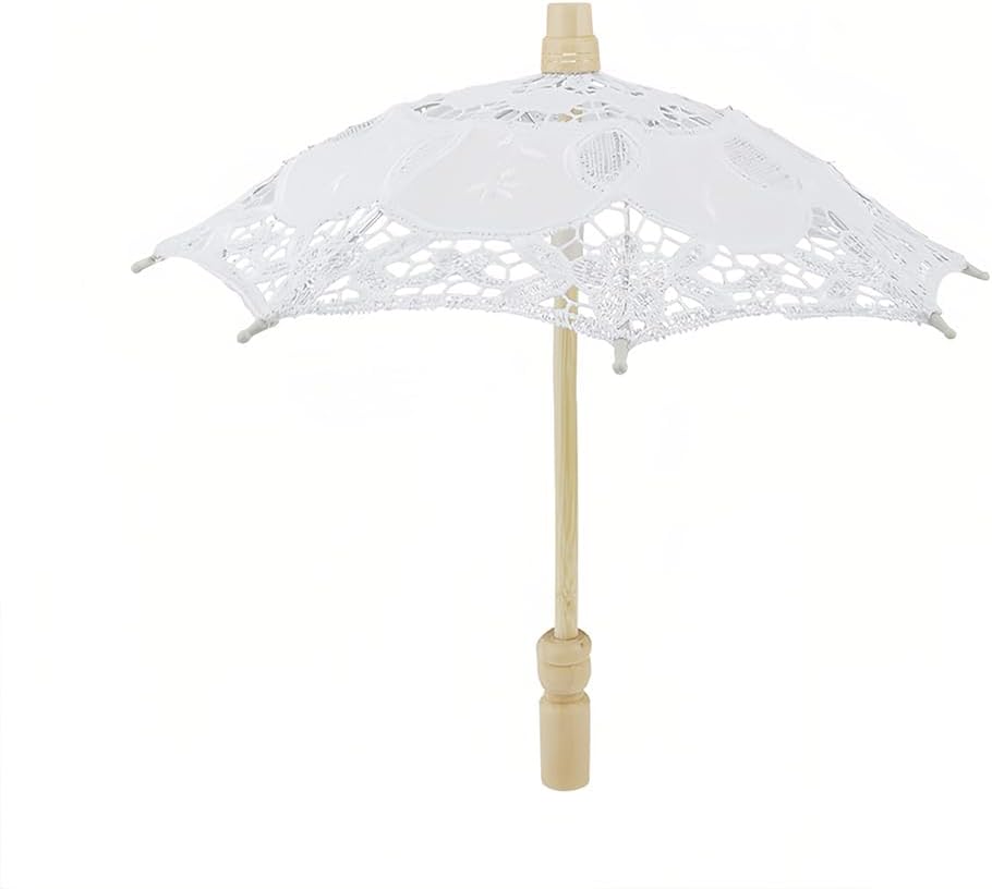 Joyzan Wedding Lace Parasol, Vintage Bride Umbrella Small Embroidery Flower White Decoration Mini Decorative Chinese Tiny Gift Lady Costume Party Romantic Photography Photo Prop Cosplay Decor 10inch