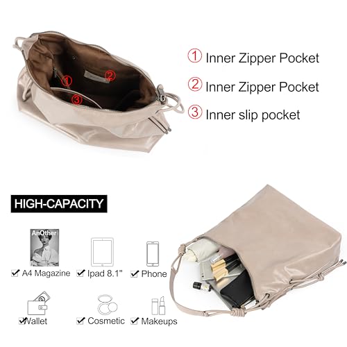 Image of Soft Hobo Bag for Women Large Capacity Travel Designer Shoulder Purse with Knotted Adjustable Strap
