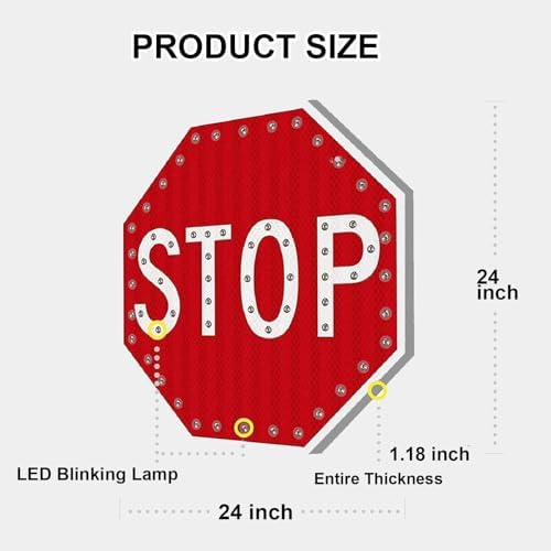 Solar-Powered LED Stop Sign - 24"/31" Aluminum Octagon Flashing Traffic Sign with 15W Panel & U-Clamp for Streets, Parking Lots, & Construction Safety