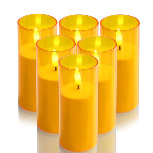 Image of CANDLE CHOICE Indoor Outdoor Flameless Candles with Timer Waterproof Realistic Flickering Battery Operated Pillar LED Lights with Acrylic Shell Wedding Party Christmas Decorations 6 Pack 2 inchx5 inch Gold