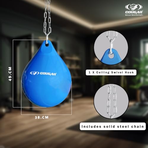 Image of COUGAR Water Punching Bag for Boxing & MMA Training | Heavy Duty PVC Material | 38x49 cm | Includes Solid Steel Chain | Shock Absorbing Hanging Bag for Adults & Athletes