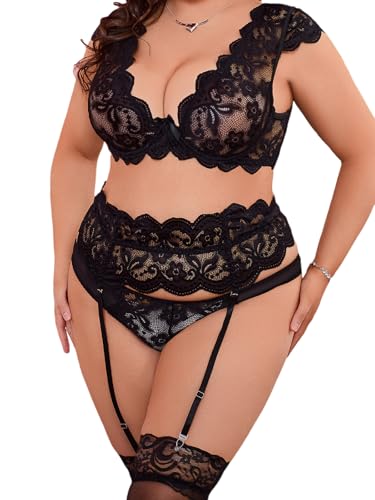 Set di lingerie sexy di grandi dimensioni in pizzo da donna