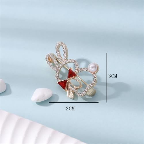 Image of Cute Rabbit Brooch Pin for Women Fashion Crystal Bunny Lapel Pin Easter Holiday Party Accessories
