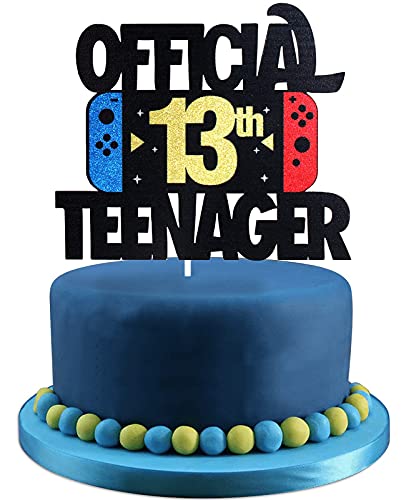 Image of FestikoOfficial Teenager 13th Birthday Cake Topper - Boys Girls 13th Birthday Glitter Cake Supplies - Thirteen Years Old Birthday Party Decoration, Black