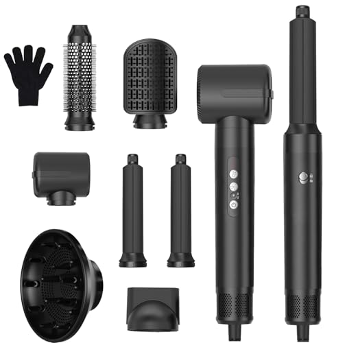 7 in 1 Hairstyler 1400w Föhn mit Diffusor Haartrockner mit 3 Temperatur Multi Air Styler Set 30mm Air Lockenstab Stylingbürsten für Trocknen Locken Glätten Styling 110000 RPM Motor Schnell Trocknen
