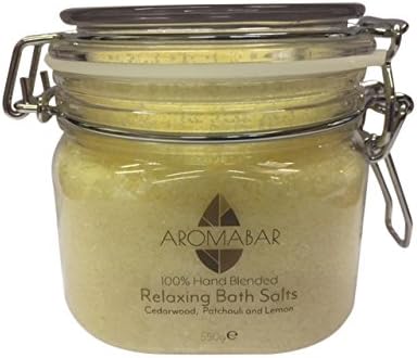 Mens Relaxing Bath Salts Soak 550g Gift Jar Epsom Salts and Dead Sea Salts Enriched with Cedarwood, Lemon & Patchouli 100% Natural Packed with Minerals