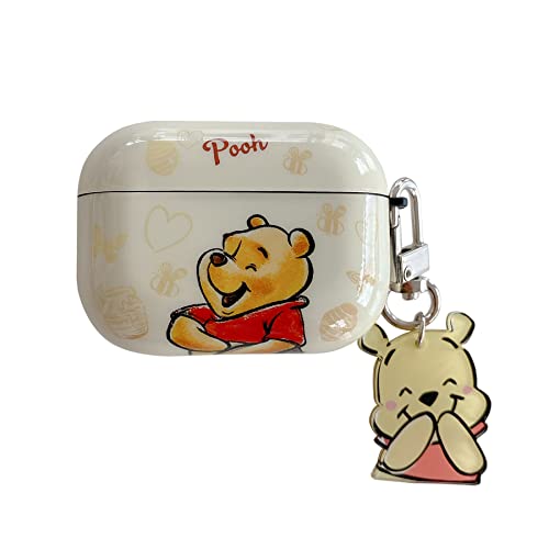Soft TPU Case with Keychain Hook Charm for Apple AirPods Pro 1st Gen 2019 Model Teddy Bear Laugh Yellow Color Cartoon Anime Fun Classic Protective Cool Cute Lovely Adorable Unisex Kids Girls Boys
