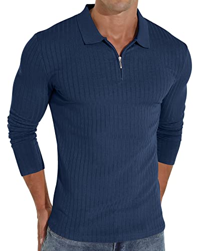 Sailwind - Polos con cremallera para hombre otoño e invierno, camisas casuales con cremallera, slim fit, azul, L