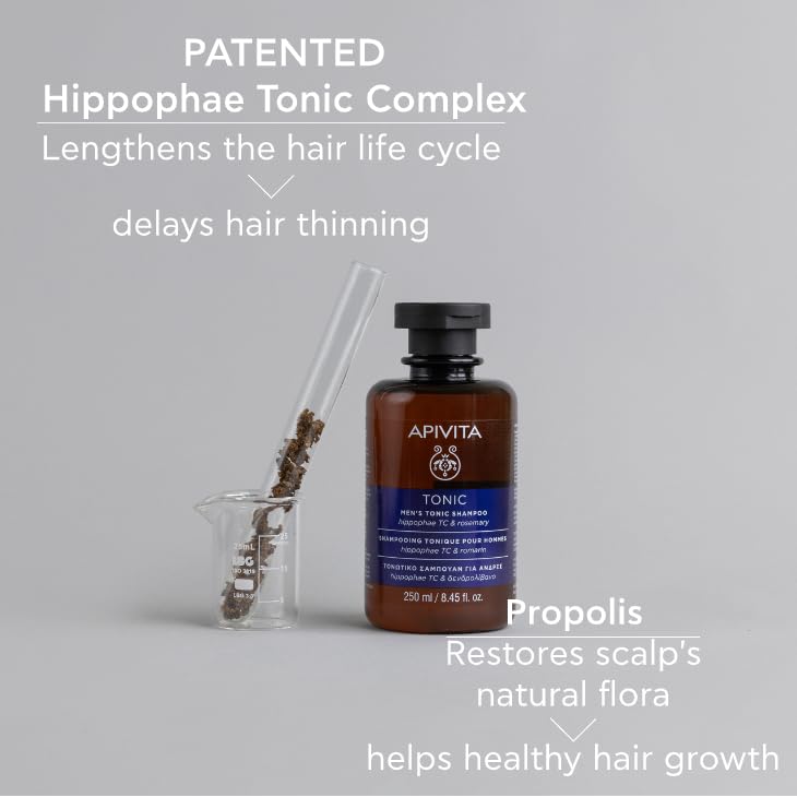 APIVITA Tonic Men's Shampoo for Thinning Hair | Strengthens, Prevents Hair Thinning & Promotes Hair Growth with Hippophae Tonic Complex, Rosemary & Propolis, Silicone-Free - Image 6