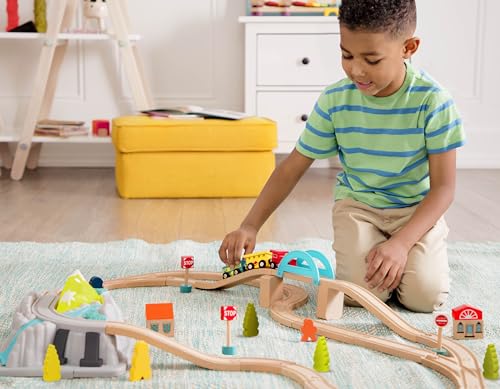 image for B. toys – Wood & Wheels Train Set– 47 Pieces – Tracks & Accessor