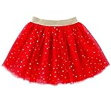 Toddlers Girls Sparkle Tulle Tutu Skirt with Sequins Stars Moon Sun (Red, 3-4years)