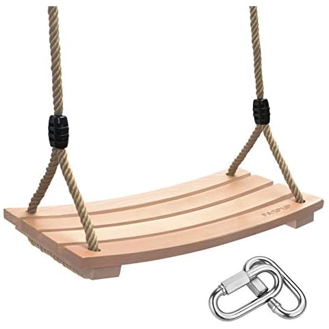 Wood Swing Seat with Adjustable Hemp Rope, Adults Children Kids Tree Swing Chair Playground Rope Swing Set 220lbs Load for Indoor Outdoor Backyard Play (7.9Wx17.7L) Cover