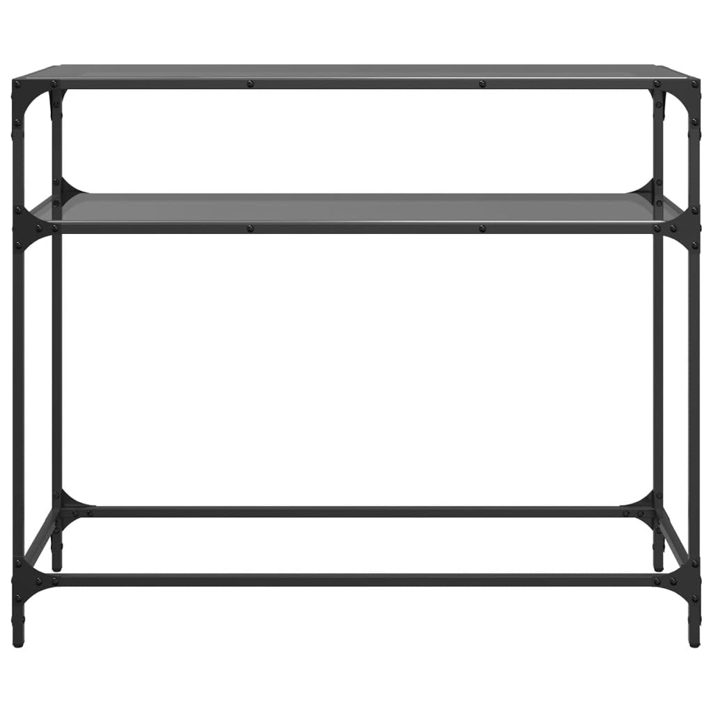 Tavolo consolle da corridoio, tavolino in vetro nero, 98 x 35 x 81 cm, in acciaio, tavolo da parete come ripiano per decorazione, vasi, lampade, chiavi in corridoio, corridoio, soggiorno